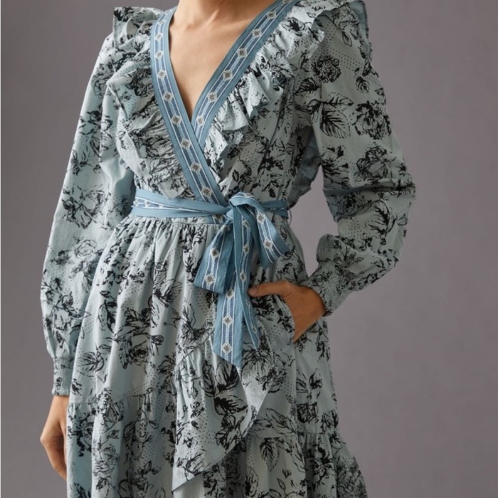 Anthropologie Ruffle Wrap Mini Dress - size M
